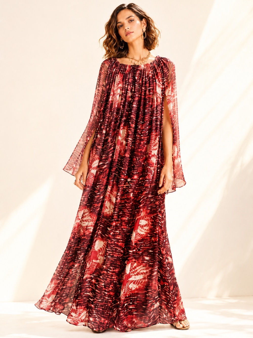 Vintage Handmade Artwear Mesh Stretch Oversized Maxi Dress Floor Length Sz S-2X
